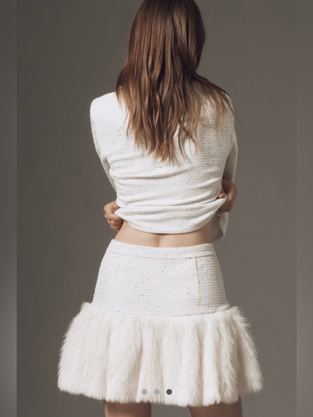 Anthropologie Cream Tweed Mini Skirt Skort with Faux Fur Trim - Picture 3 of 4
